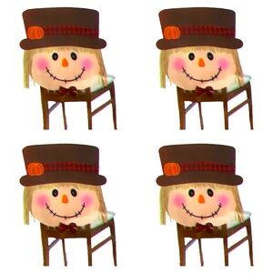 Set Of 4 Fall Season‎ Decor Felt Chair Covers Scarecrow Face